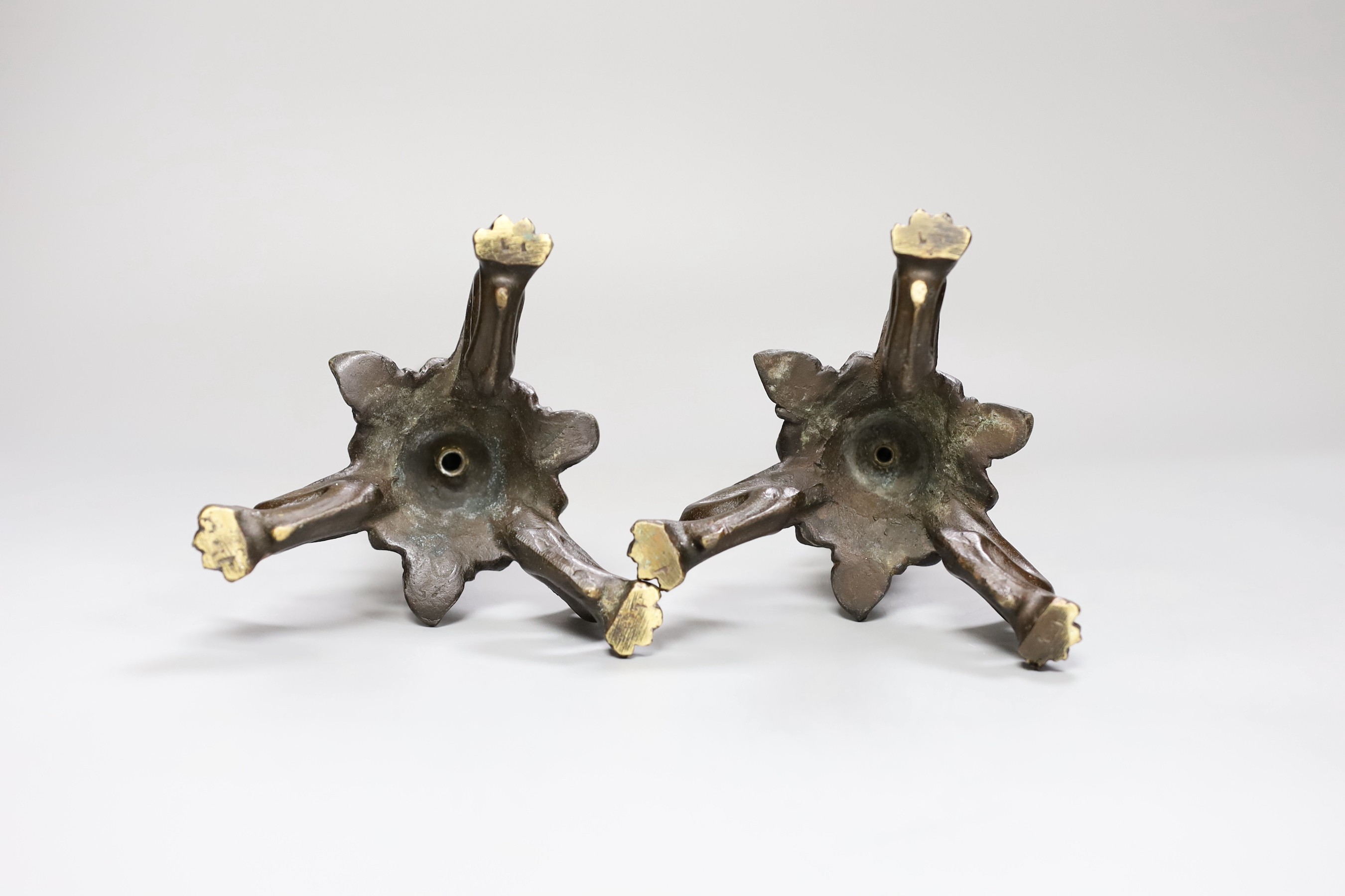 A pair of bronze empire style ‘lizard’ candlesticks, 30cm